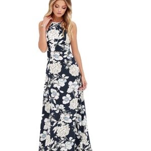 Anself Dress Womens Small Black Floral Maxi Sleeveless Halter Neck